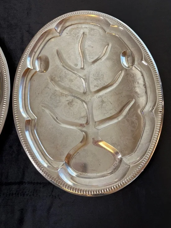 2 Vintage Silver Meat Carving Platter “ Tree of Life” - Picture 4 of 11